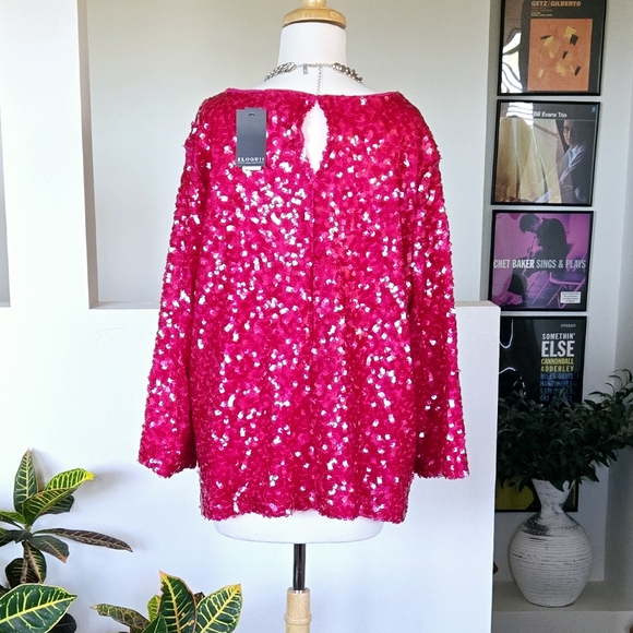 🏷️Eloquii Pink Sequin Longsleeve  Top Love Potion Size 18 - Picture 11 of 14